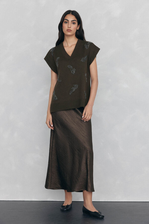 Pedro del Hierro malha de bico e strass bordados Verde