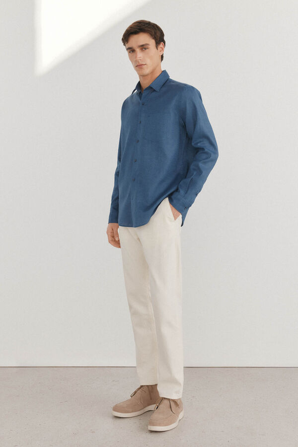 Pedro del Hierro Camisa lino lisa Azul