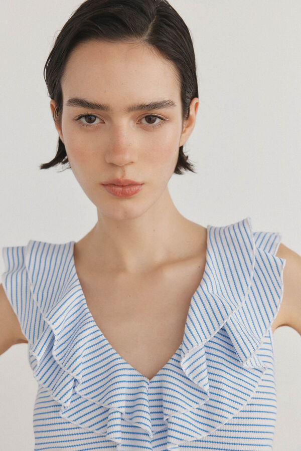 Pedro del Hierro Camiseta rayas volantes Turquesa