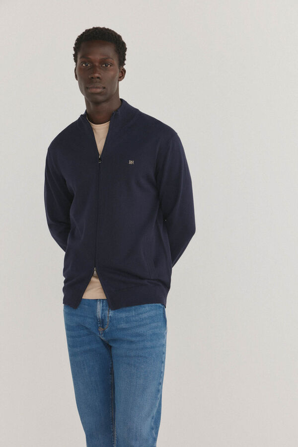 Pedro del Hierro C&aacute;rdigan fino algod&oacute;n premium cremallera Azul