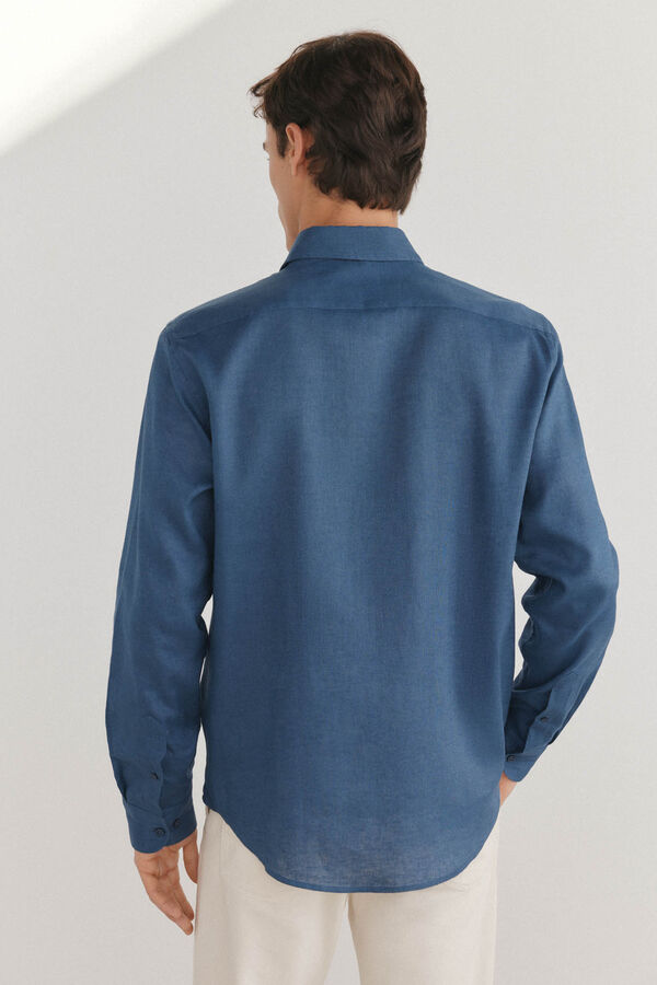 Pedro del Hierro Camisa lino lisa Azul