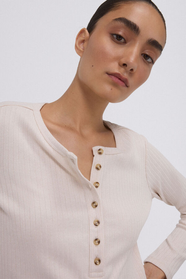 Pedro del Hierro Camiseta canal&eacute; manga larga Beige