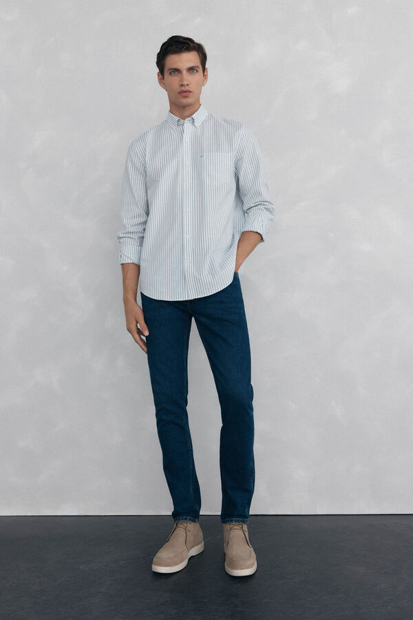 Pedro del Hierro Camisa oxford riscas sem ferro Azul