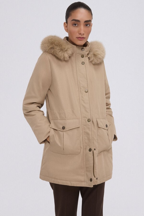 Pedro del Hierro Parka comprida com capuz Beige