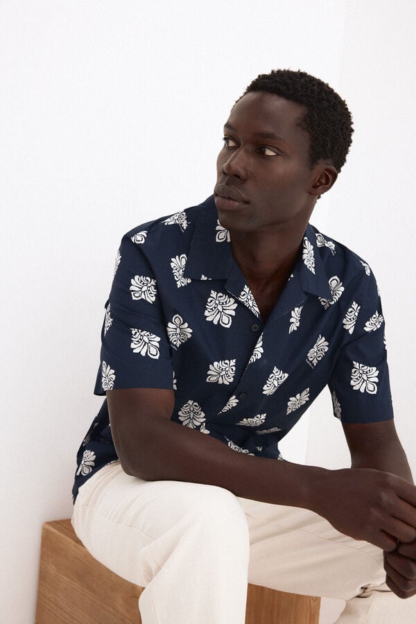 Pedro del Hierro Camisa estampada manga curta Azul
