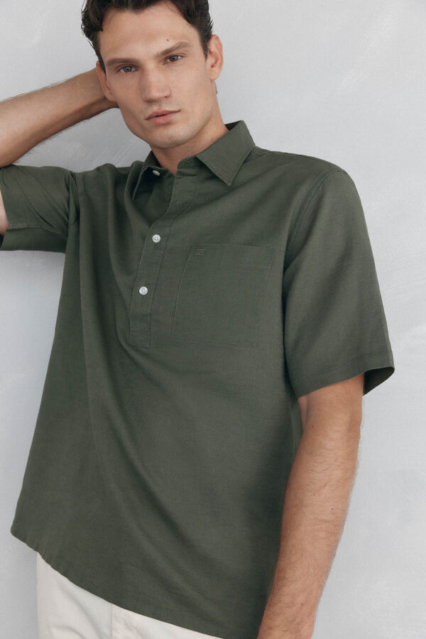 Pedro del Hierro Camiseta manga curta em tecido linho Verde