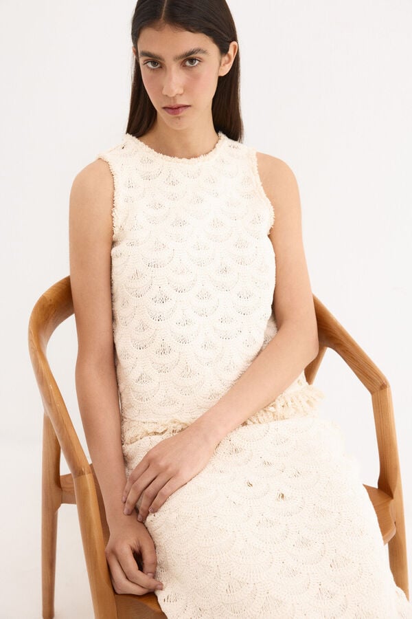 Pedro del Hierro Top crochet sin mangas Beige