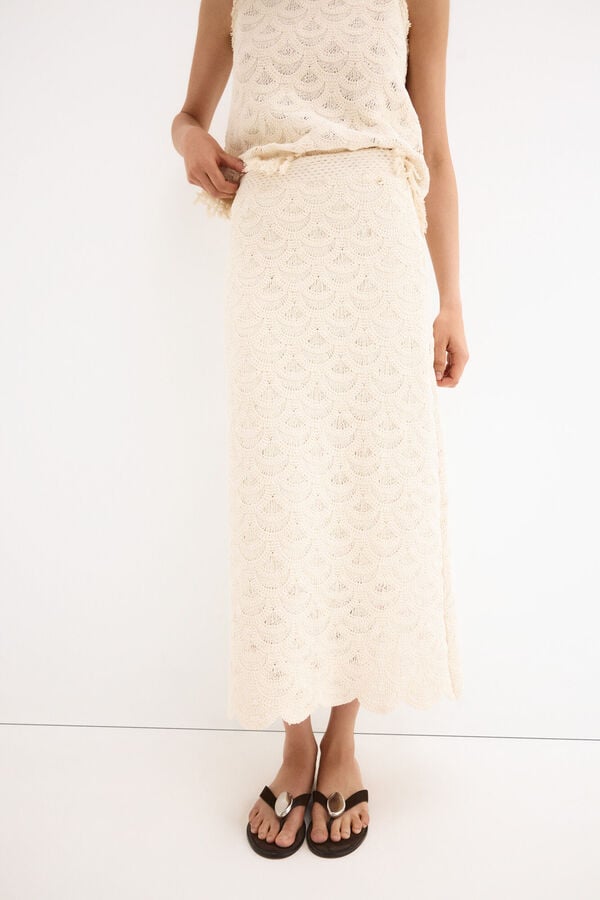 Pedro del Hierro Saia reta midi em crochet Beige