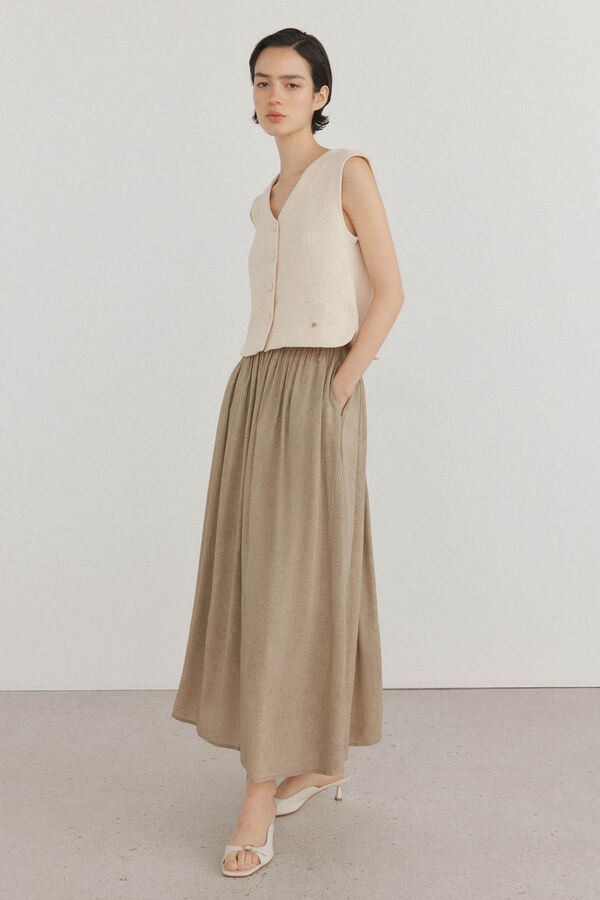 Pedro del Hierro Saia midi volume de linho Verde