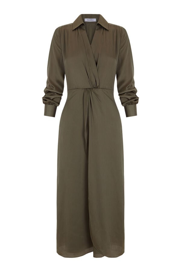 Pedro del Hierro Vestido cruzado franzido costado Verde