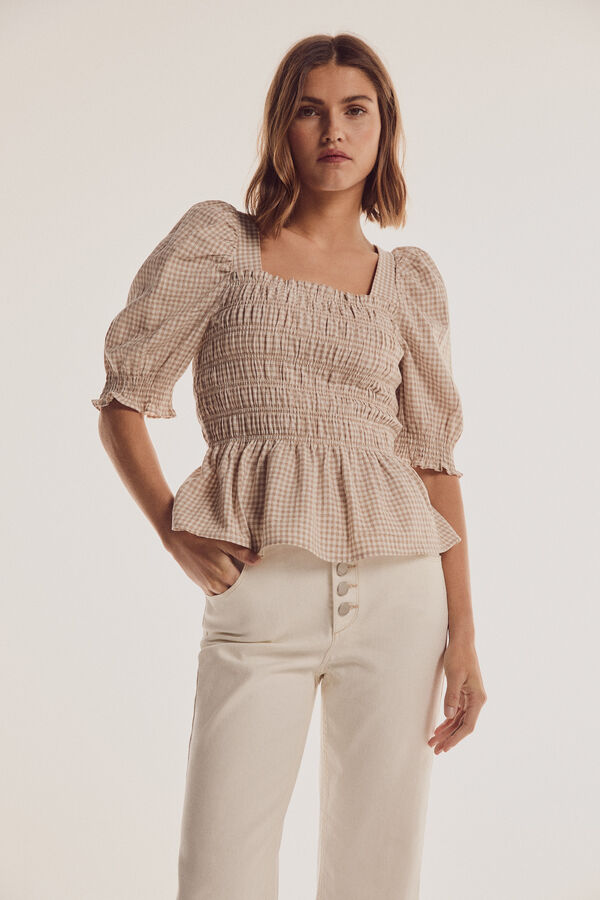 Pedro del Hierro Blusa vichy engomada Beige