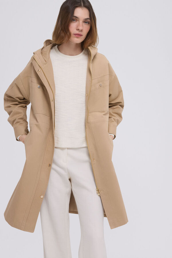 Pedro del Hierro Parka algod&atilde;o capuz Beige