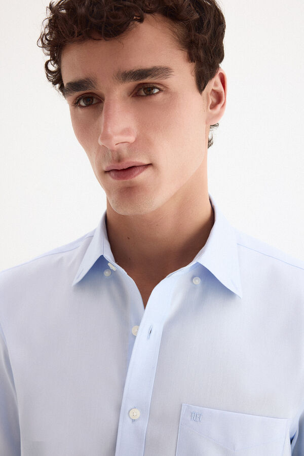 Pedro del Hierro Camisa sem engomar manga curta lisa Azul