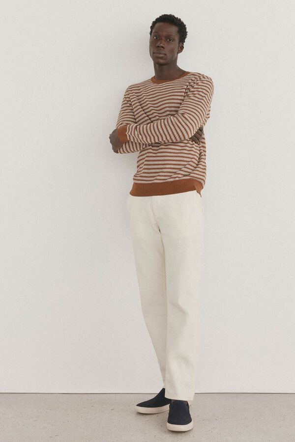 Pedro del Hierro Jersey liso cuello redondo rayas Beige