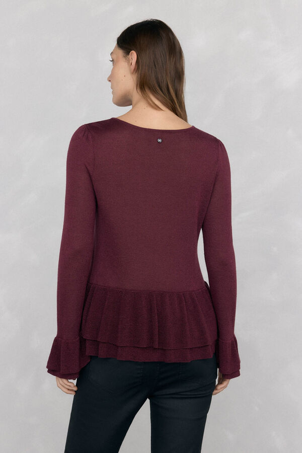 Pedro del Hierro Jersey brilhante com babados Bordeaux