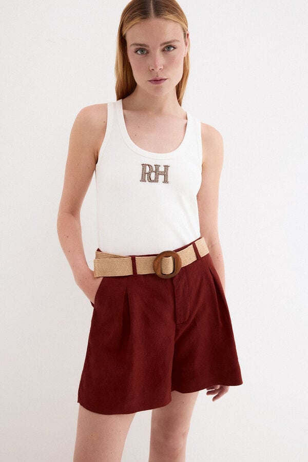 Pedro del Hierro T-shirt de al&ccedil;as com logo em pedraria Branco