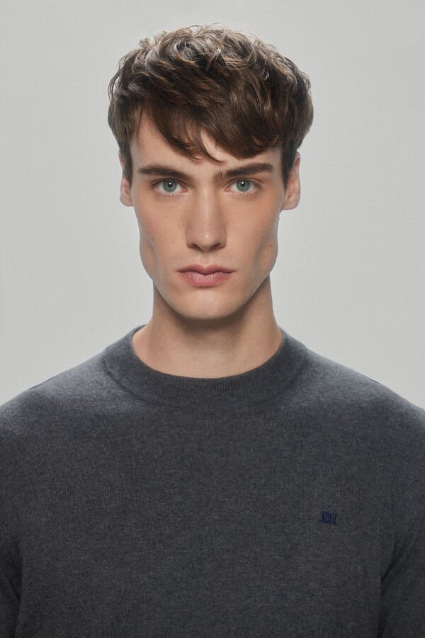 Pedro del Hierro Camisola de algod&atilde;o, seda e cashmere com gola redonda Cizento