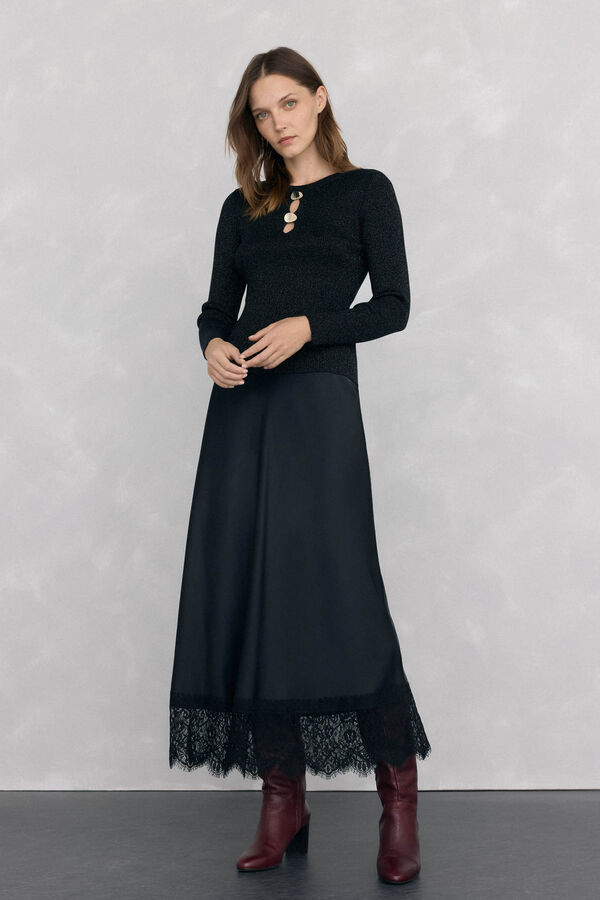 Pedro del Hierro Top de punto brillo aberturas Negro