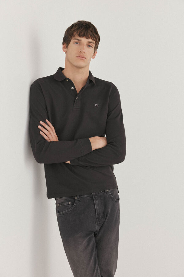 Pedro del Hierro Camisa polo b&aacute;sica em piqu&eacute; manga comprida Preto