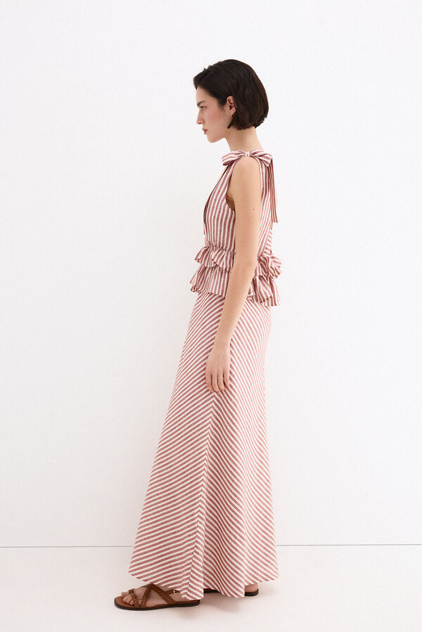 Pedro del Hierro Vestido comprido em linho com detalhes de la&ccedil;os Rosa