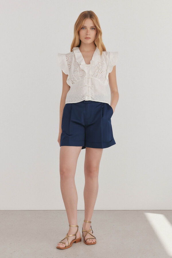 Pedro del Hierro Top algod&oacute;n calados Crudo