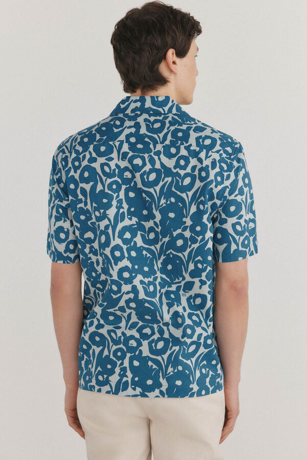 Pedro del Hierro Camisa estampada manga corta tejido lino Azul