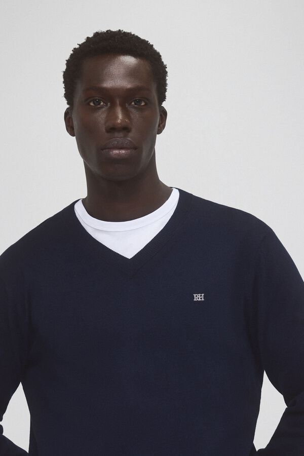 Pedro del Hierro Jersey algod&oacute;n seda cashmere pico Azul