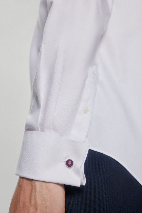 Pedro del Hierro camisa elegante de bot&otilde;es de punho estrutura lisa non-iron + antimanchas Branco