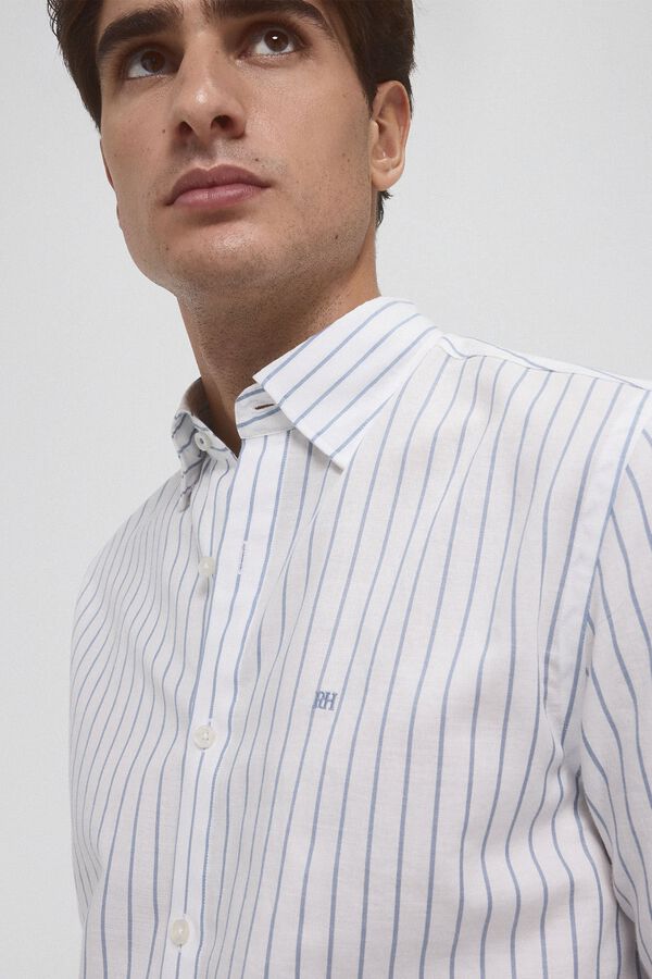 Pedro del Hierro Camisa rayas algod&oacute;n ramio Blanco