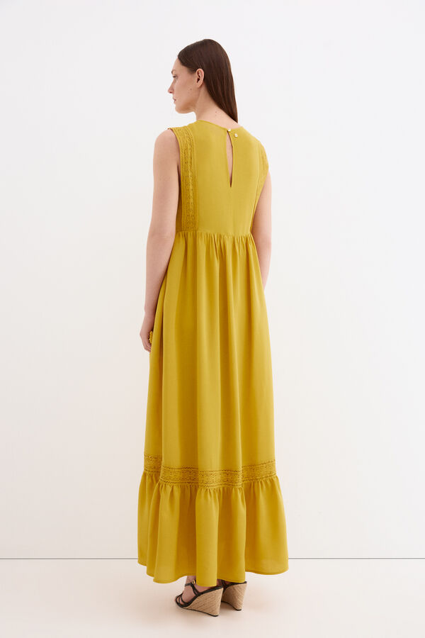 Pedro del Hierro Vestido rom&acirc;ntico bordado Amarelo