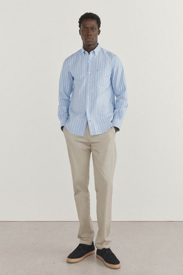 Pedro del Hierro Camisa oxford riscas sem ferro Azul