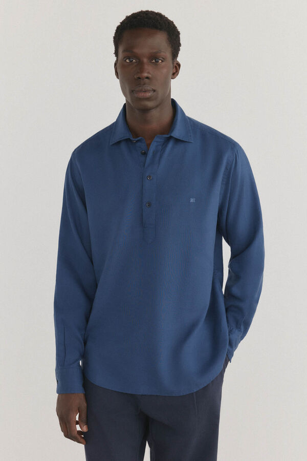 Pedro del Hierro Camisa Tencel de linho Azul