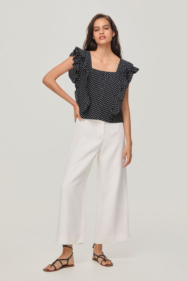 Pedro del Hierro Top de lunares con volantes Negro