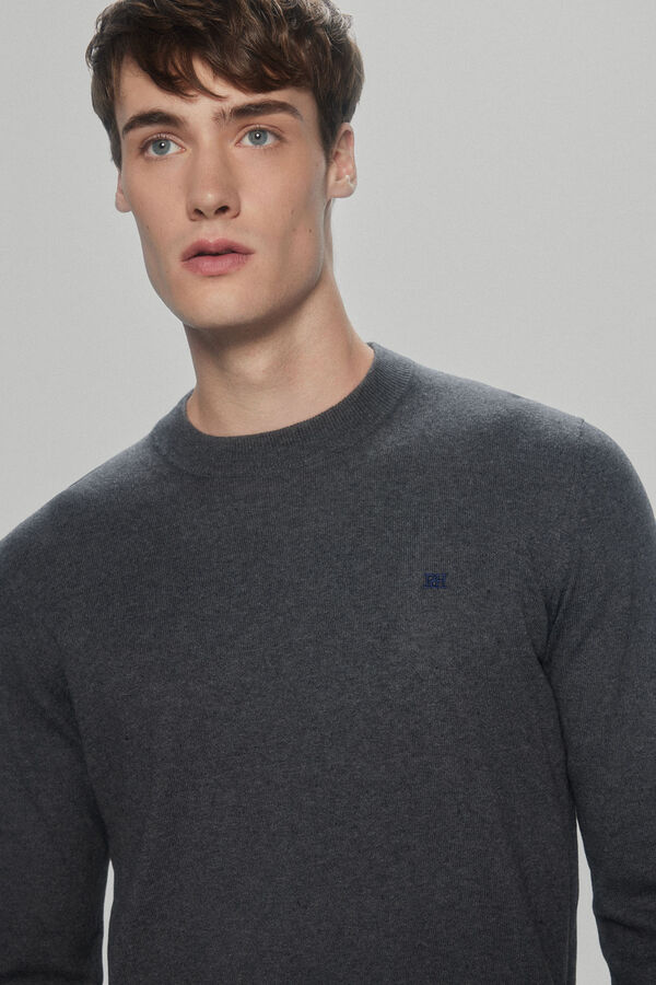 Pedro del Hierro Camisola de algod&atilde;o, seda e cashmere com gola redonda Cizento