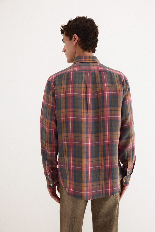 Pedro del Hierro Camisa em linho aos quadrados Bordeaux