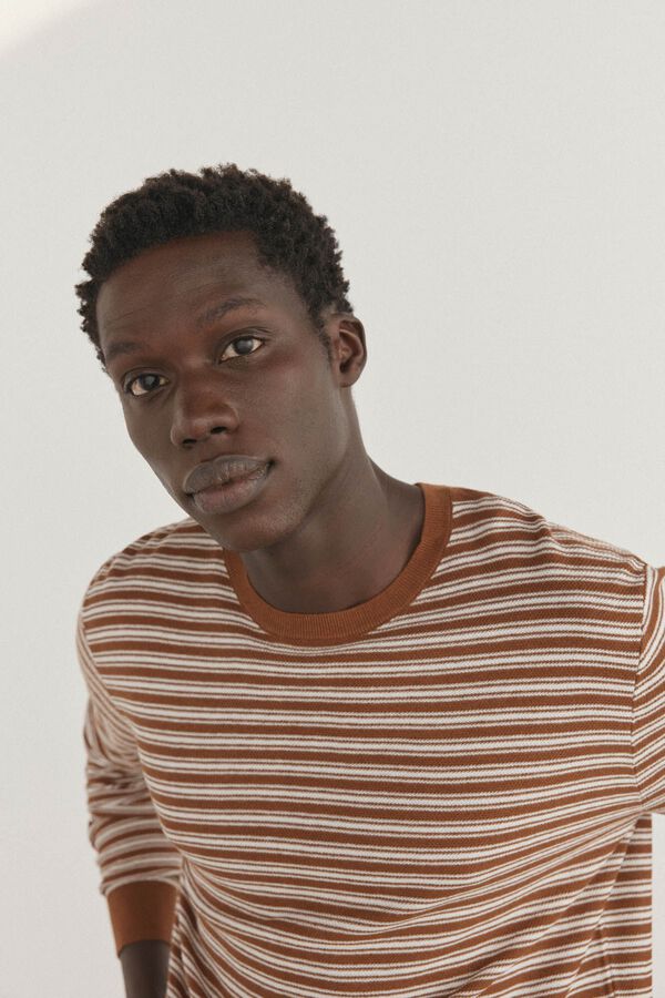 Pedro del Hierro Jersey liso cuello redondo rayas Beige