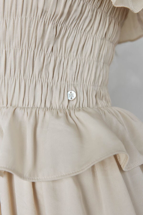 Pedro del Hierro Vestido emborrachado com babados Beige