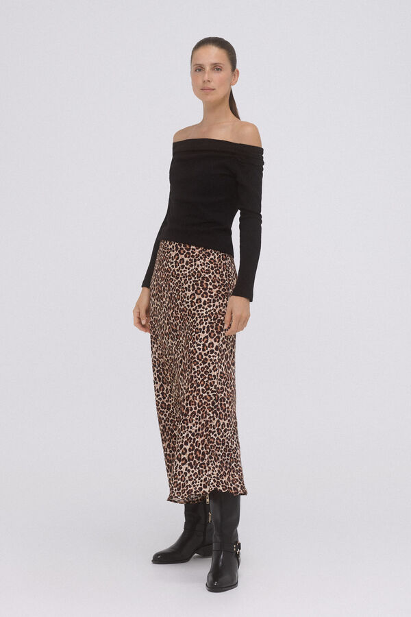 Pedro del Hierro Falda sat&eacute;n animal print Marr&oacute;n