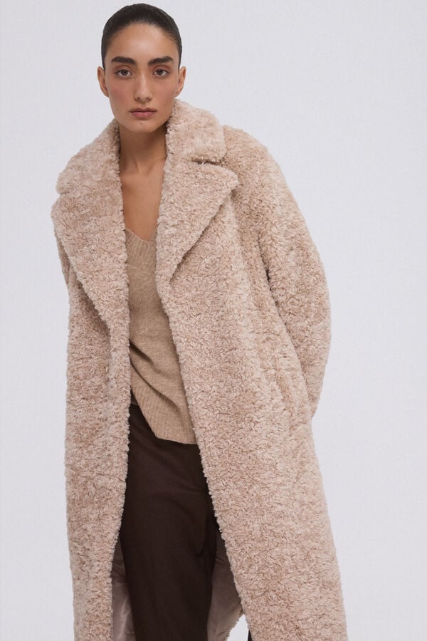 Pedro del Hierro Casaco Sobretudo de pele falsa Beige