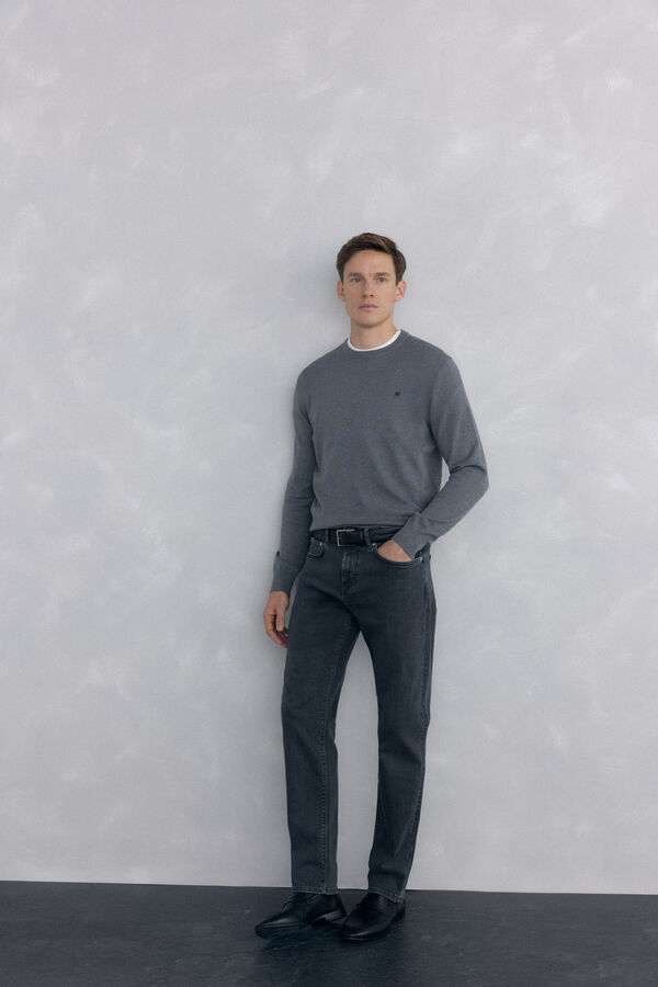 Pedro del Hierro Camisola gola caixa em malha de algod&atilde;o premium Cizento
