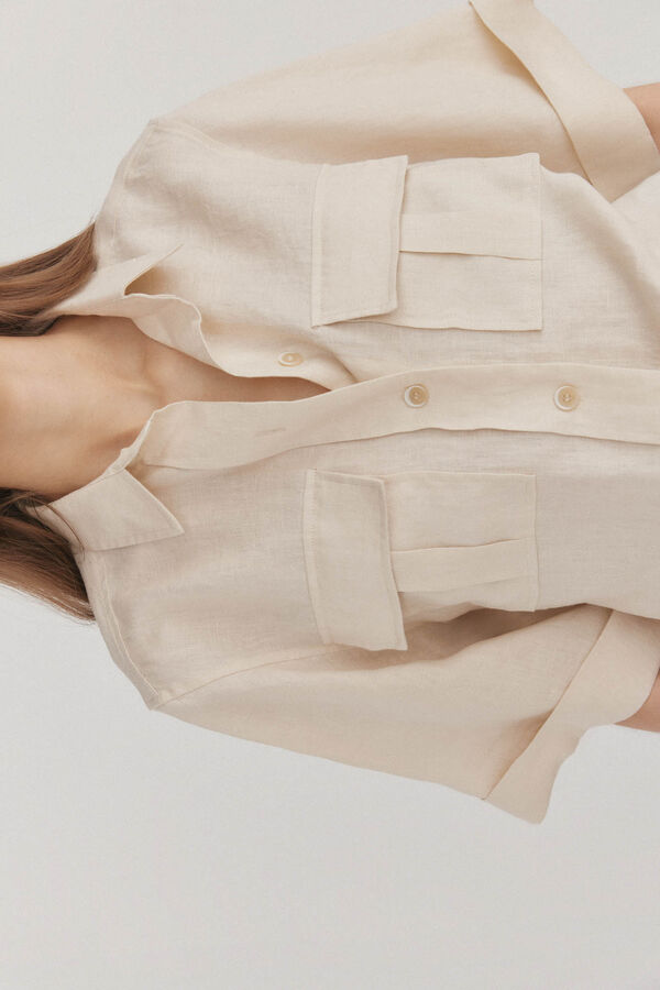 Pedro del Hierro Camisa manga corta lino Marr&oacute;n