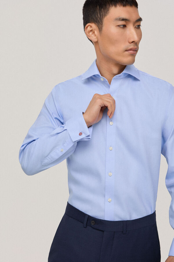 Pedro del Hierro Camisa vestir pu&ntilde;o gemelo non iron y antimanchas estructura lisa regular fit Azul