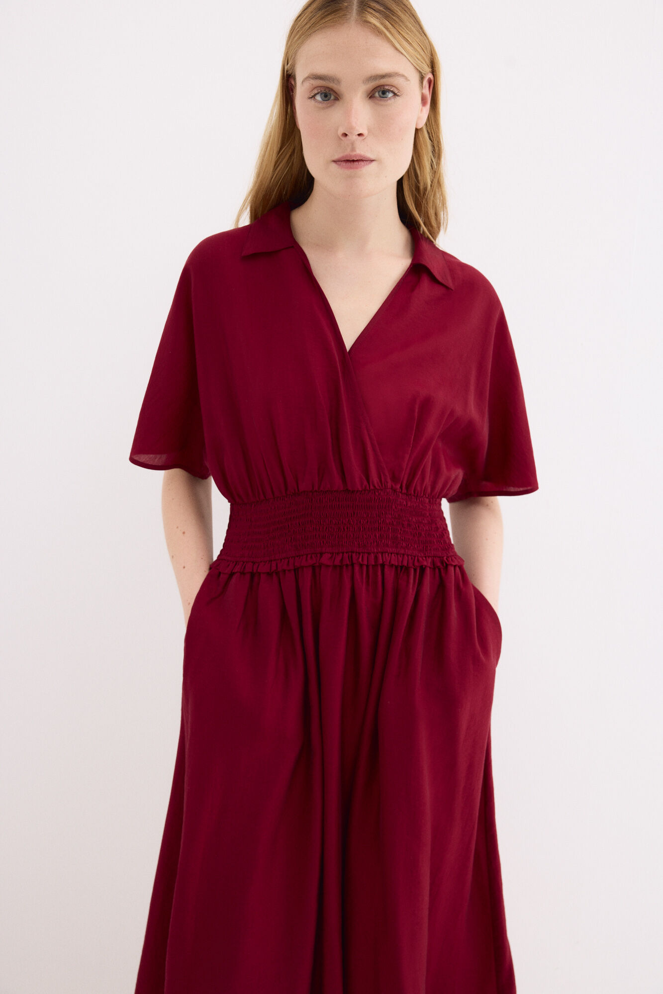 Pedro del Hierro Vestido midi com detalhe de franzidos na cintura