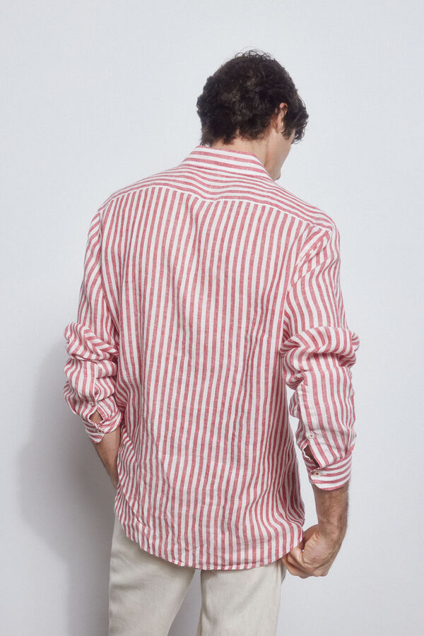 Pedro del Hierro Camisa lino rayas Rojo