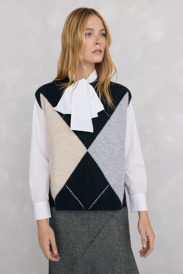 Pedro del Hierro Chaleco jacquard de rombos Gris