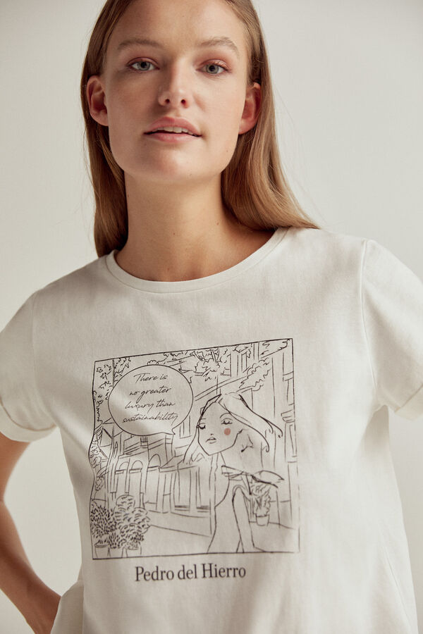 Pedro del Hierro T-shirt gráfica boneca sustentável Beige