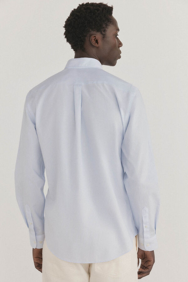 Pedro del Hierro Camisa riscas que n&atilde;o pode ser passada a ferro + resistente a manchas Azul