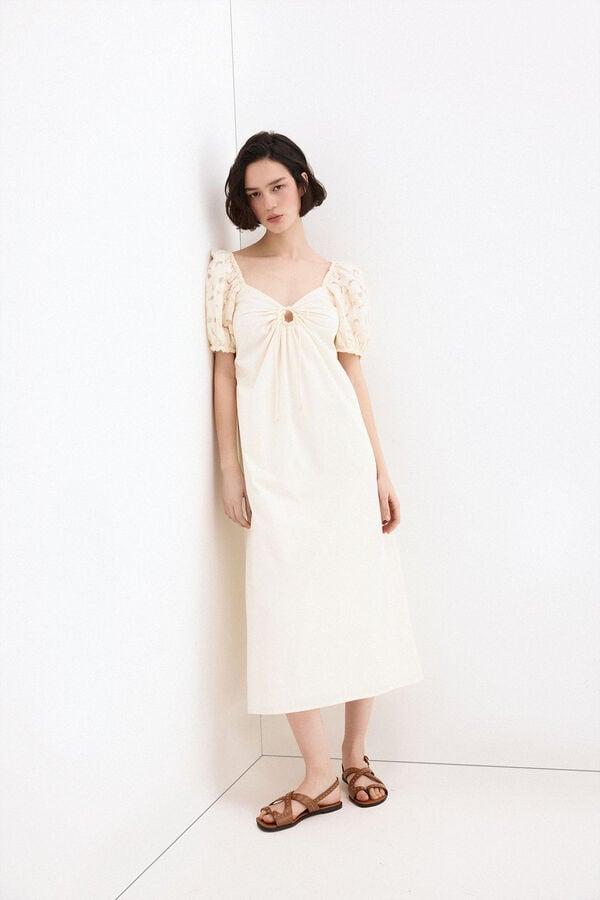 Pedro del Hierro Vestido midi com mangas bordadas Branco