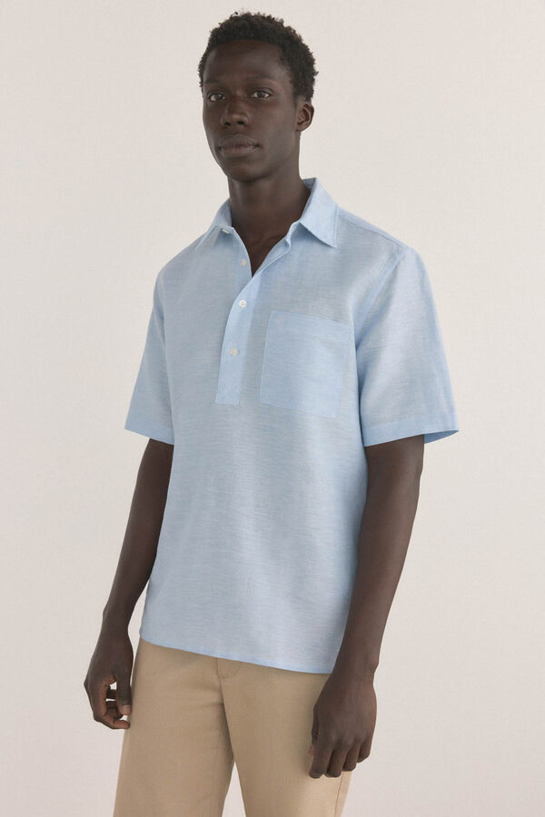 Pedro del Hierro Camiseta manga curta em tecido linho Azul