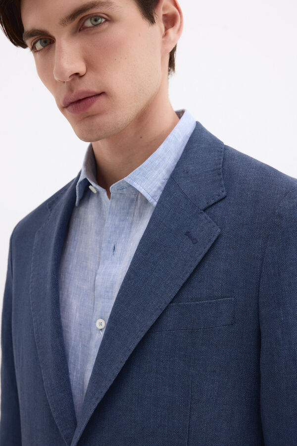 Pedro del Hierro Blazer espiga em linho Azul